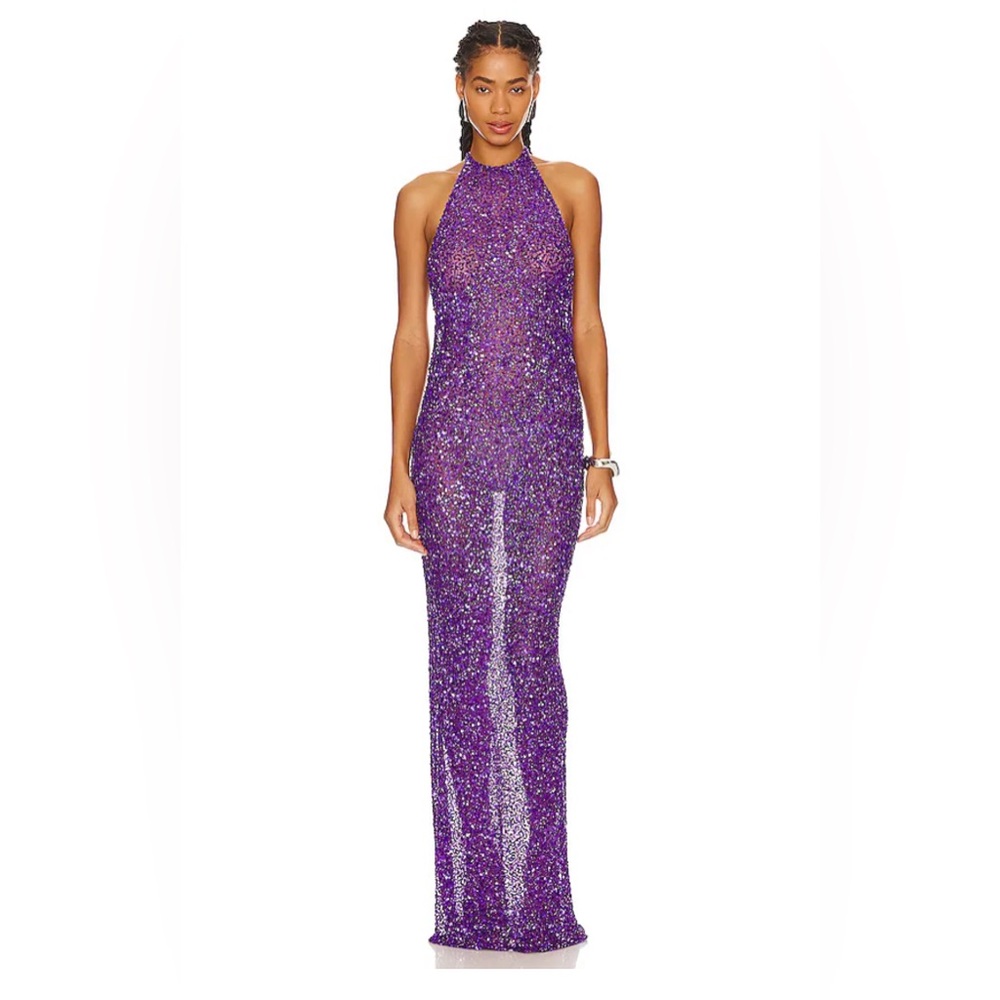 $1295 Retrofete Women's Purple Clarisse Sheer Sequin Dress Size L